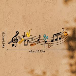 TEMU 대형 15.75인치 음악 테마 금속 벽 조각 - 트레블 클레프 & 스태프와 피아노 건반, 색소폰, 바이올린, 기타, 첼로, 트럼펫 - 철제 음표 벽 장식, 홈, 웨딩, 음악실, 아파트용 - 쉬운 걸이 수평 디자인