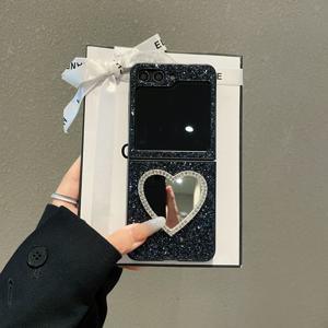 TEMU 휴대폰 케이스 - 패셔너블하고 고급스러운 인조 가죽 하드 케이스, 삼성 갤럭시 Z 플립 7 FE 6 5 4 3에 적합, 4G 및 5G용으로 빛나는 미러 엔드와 인조 장식이 특징입니다.