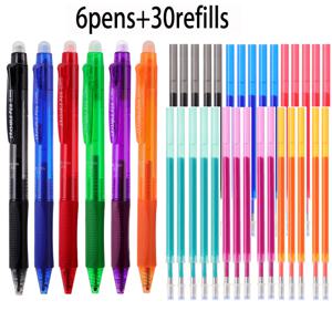 TEMU 6가지 색상 지워지는 젤 펜 (리필 30개 포함), 0.5mm 가는 팁 열 지워지기 펜, 부드러운 필기감, 빠른 건조, 학교, 사무실, 학생, 성인용, 문구 용품, 멀티 컬러, 번짐 없음, 지워지는 잉크 펜, 신학기 선물