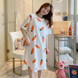 TEMU 여성용 귀여운 당근 프린트 나이트가운, 순수 통기성 루즈핏 미디 잠옷, 아우터웨어 라운지웨어