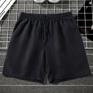 TEMU 남성용 클래식 단색 캐주얼 반바지 - 가벼운 폴리에스테르, 포켓이 있는 끈 조절 허리, 여름 스포츠 및 레저용 세탁기 사용 가능