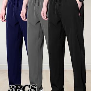 TEMU 3개 남성용 플러스 사이즈 캐주얼 바지, 더 큰 형제 플러스 사이즈 바지, 더 큰 남성용 바지, 스웨트팬츠, 긴 바지, 봄/여름 캐주얼 플러스 사이즈 남성용 바지