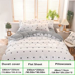 TEMU 4pcs 사계절 블랙 앤 화이트 프린트 침구 세트 (시트 1개, 이불 커버 1개, 베갯잇 2개), 부드럽고 편안한 사계절 범용 침구, 침실 및 게스트룸에 적합. 베개 또는 이불는 포함되어 있지 않습니다.