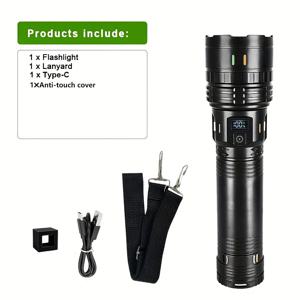TEMU 디지털 디스플레이 USB 충전식 LED 수축식 고출력 휴대용 손전등. 캠핑, 야외 활동, 낚시, 여행, 휴대용 조명에 적합. 아웃도어 애호가를 위한 필수 아이템. IP44