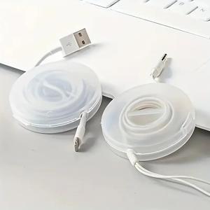 TEMU 텔레스코픽 케이블 정리함 - 원형 플라스틱 보관 케이블 트레이, USB 충전기 및 데이터 케이블에 적합, 투명한 꼬임 방지 디자인, 여행 및 가정 겸용, 내구성이 뛰어나고 컴팩트한 모양, 충전기 마감 도구, 디자인