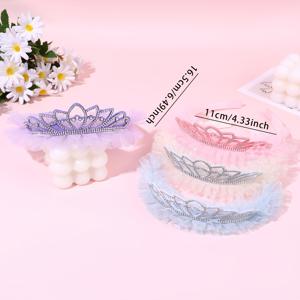 TEMU 4개 공주 왕관 머리띠 세트, 튤 레이스 라인스톤 티아라 헤어밴드, 반짝이는 우아하고 귀여운 헤어 후프 요정 파티 헤어 추가, 생일 사진 촬영용
