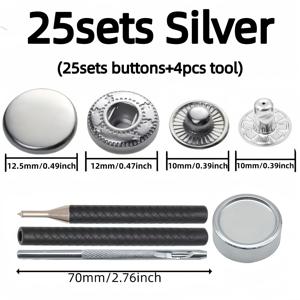 TEMU 633 스테인리스 스틸 금속 스냅 단추 25세트, 12.5mm, 설치 도구 포함, 바느질 필요 없는 네 부분으로 나뉘는 스냅, 청바지, 가죽 재킷 및 코트용 단추, 핸드메이드 DIY 가죽 공예 액세서리