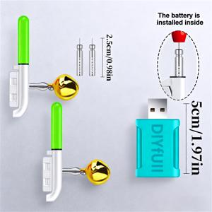 TEMU 5개 세트, 표시등 2개, 충전식 배터리 2개, USB 충전기 1개 CR425 배터리 색상 변경 낚싯대 팁 조명, 낚시용 원벨 알람, 낚시 표시등, 어두운 환경에 적합, 갯갈대, 바다갈대와 함께 사용 가능