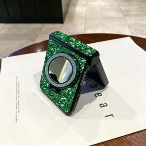 TEMU 플립 시리즈용 럭셔리 샤이니 도금 라인석 블링 글리터 메이크업 거울 링 홀더 브라켓 휴대폰 케이스, 우아한 디자인의 장식 후면 커버