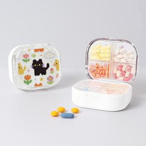 TEMU 픽셀 블랙 아기 고양이 휴대용 약통, 휴대용, 밀폐형, 방습, 방진, 대용량, 미니 7일 주간 약 정리함