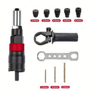 전문가용 리벳 건 어댑터 키트 1세트, 다기능 무선 자동 리벳팅 공구, 2.4mm/3.2mm/4.0mm/4.8mm/6.4mm 교체용 헤드 및 드릴 비트 포함, 효율적인 전동 풀 리벳 건 변환기, 가구, 자동차 부품, 금속 시트용