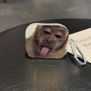 TEMU Apple Airpods 1/2/3/4/Pro/Pro2용 귀여운 원숭이 보호 케이스 커버, TPU 텍스처 스크래치 방지 충격 방지 이어폰 충전 박스 액세서리 (버클 웨이브 투명 커버)