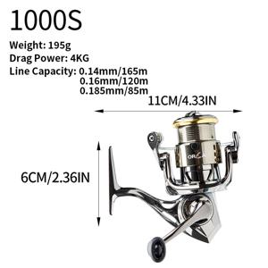 TEMU ORCA S1 스피닝릴 1000S 2000S 3000S 3+1BB 4kg 송어 강 민물 낚시용 스피닝릴