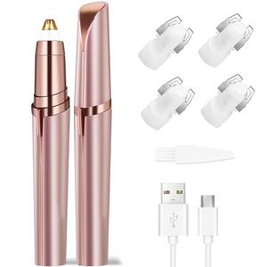TEMU 휴대용 전기 눈썹 트리머, 비키니 트리머, 5날, 여성용 눈썹 연필, 원터치 시작, USB 충전식, 얼굴 털 제거, 뷰티 트리머, 립스틱 면도기, 눈썹, 겨드랑이, 팔, 손가락, 다리 등 정리에 적합