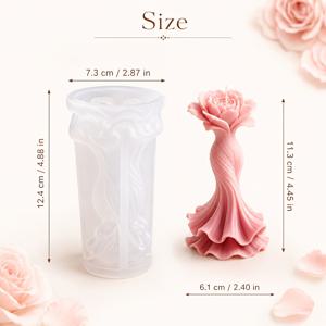 TEMU 꽃무늬 드레스용 작고 정교한 3D 실리콘 몰드. 우아한 스커트 스타일의 꽃무늬 디자인에 섬세한 패턴이 특징. 유연한 실리콘 소재로 제작되어 탈형이 쉽고 재사용이 가능함. DIY 향초, 수제 비누, 석고 수지 공예품, 가정용 화장대 장식, 발렌타인데이 웨딩 답례품 및 기타 수공예품 몰드에 적합.