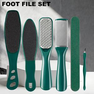 6pcs 다크 그린 풋 스파 각질 제거 세트, 스테인리스 스틸 발 청소 및 케어 키트, 전문가용 양면 풋 파일 세트, 각질 제거 도구, 발뒤꿈치 및 발가락 파일, 발뒤꿈치 스크레이퍼, 각질 및 굳은살에 적합, 습식 및 건식 사용, 갈라진 발 피부 제거 도구, 재사용 가능한 페디큐어 도구 및 액세서리