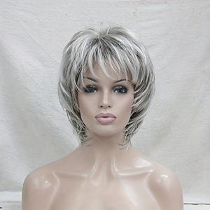 합성 헤어 가발 웨이브 피시 컷 레이어드 헤어컷 앞머리 포함 발라주지 그레이 가발 여성용 숏 캡리스 그레이 가발