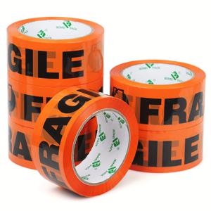 TEMU PA 주의: 깨지기 쉬움 주의 봉인 테이프 6롤, 배송용 깨지기 쉬운 물품 봉인 테이프, 48mm X 50m, 검은색 문자가 인쇄된 주황색, 박스 봉인용 고강도 튼튼한 봉인 테이프
