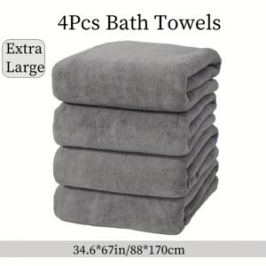 TEMU 단색 특대형 목욕 타월 4개 세트 (34.6*67in/88*170cm) 극세사 소재 300GSM, 부드럽고 편안하며 흡수성 우수, 샤워, 호텔, 사우나 사용에 적합, 다양한 색상 선택 가능|샤워타올