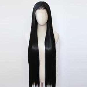 TEMU 블랙 가발 40인치 초장 플래티넘 블론드 합성 레이스 프론트 가발, 미리 뽑힌 헤어라인 13X4인치 롱 제트 블랙 레이스 프론트 합성 가발, 접착제 불필요 내열성 섬유 헤어 코스프레 가발, 패션 여성용