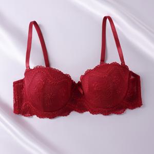 TEMU 여성 레이스 브라 - 얇은 푸쉬업 언더와이어 브라, 버건디 단색 플로럴 레이스 스플라이싱 리본 장식, 섹시하고 편안하며 통기성이 좋고 흔적이 남지 않음