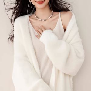 TEMU 2025 가을/겨울 신상 미드레인지 버튼리스 아우터웨어, 여성 패션 한국 스타일 페티트 레이지 룩 소프트 화이트 카디건