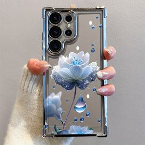 TEMU 휴대폰 케이스 - 블루 플라워 코너 케이스, GALAXY S25 ULTRA 호환, 삼성 S25/S25 Ultra/S25 Plus/S24U, Galaxy S23U/S22 Ultra에 적합, 남녀 공용 고급 보호 케이스