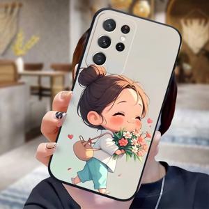 TEMU 갤럭시 S25 S24 S23 S21 FE S22 플러스 울트라 블랙 소프트 쉘 패션 커플 개성 선물용 모바일 폰 케이스 - EC3931