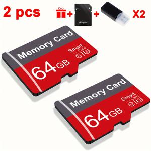 TEMU 2개 메모리 카드 64GB 32GB 16GB 4GB 2GB USB 카드 리더기 및 어댑터 포함, 고속 Micro TF 카드, A1 C10 메모리 TF 카드 (태블릿/카메라/휴대폰/차량 오디오/게임 콘솔용) - 실제 용량, 파일을 안전하게 보관하세요!