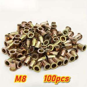 150/100/50pcs 가치 팩 금속 리벳 나트 세트 - M3에서 M12까지 갈라니제드 탄소 스틸 플랫 헤드, 텍스처드 안티 슬립 디자인, 부분 스레드, 금속/스틸/자동차/전기, 가구 수리, DIY 프로젝트에 적합합니다.