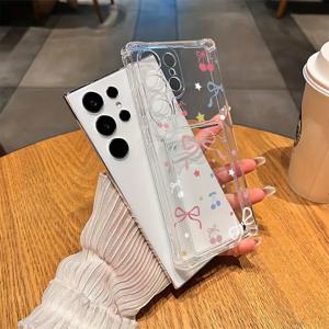TEMU 폰 케이스: 체리 보우 패턴 투명 소프트 카드 슬롯 폰 케이스, 충격 방지 보호 커버 A54/A53/A52 (A52S)/A34(5G)/A14(5G)/S21/S22/S23/S23+/S23U 및 S24 시리즈 A15/A35(5G)/A55(5G)/A25(5G) 최신 S25 시리즈 A16/A36/A56 호환