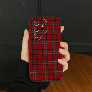 TEMU 휴대폰 케이스 - 레드 체크무늬 디자인의 블랙 폰 케이스. S25, S24, S23, S22, S21, S20 5G FE , S10E, S10+, S10 Lite 등 삼성 갤럭시 모델에 적합합니다. 이상적인 보호 쉘이며, 사랑하는 사람들을 위한 훌륭한 선물입니다.
