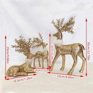 TEMU 수집용 피규어 3개 세트, 황금색 크리스마스 순록, 크리스마스 휴일 장식, 뿔 모양 나뭇가지, 탁상용 장식품, 크리스마스 및 웨딩 시즌에 적합, 진열장, 벽난로 선반, 선물 상자에 완벽, 일상 가정 장식, 방 꾸미기, 플라스틱 소재