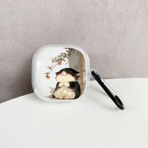 TEMU 삼성 갤럭시 버즈2/프로/갤럭시 버즈 라이브/FE용 6179 감房子블랙 뚱뚱한 고양이 패턴 이어버드 케이스, 갤럭시 버즈2 프로용 보호 커버, FE 이어버드 보호 커버, 갤럭시 버즈 프로 이어버드 케이스용 라이브 소프트 케이스