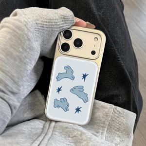 TEMU 휴대폰 케이스 - 블루 래빗 에폭시 레진 휴대폰 케이스, 전기 도금 엣지, 아이폰 17 Pro/16/15/14/13/Pro Max 호환, 남자친구 또는 여자친구를 위한 고급 휴일 선물