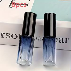 TEMU 8개 세트: 5ml 정사각형 그라데이션 블루 및 10ml 정사각형 그라데이션 블루 나사식 리필 가능한 향수 빈병. 토너 디캔팅, 거실, 침실, 화장대 장식용으로 재사용 가능. 샘플용 고급 유리 휴대용 빈병. 누름식 스프레이 디스펜서