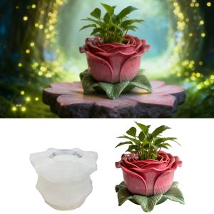 TEMU 장미 꽃 화분 실리콘 몰드, 3D 리얼 장미 모양의 유연한 몰드 (화분 제작, 레진 공예, 콘크리트 화분, 비누 & 홈 데코용), 탈지 및 세척 용이, 독특한 장미 테마 화분 제작을 위한 재사용 가능한 몰드