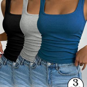 TEMU 3pcs 세트 골지 고탄력, 대형 U-백 섹시 여성용 멜빵 조끼, 통기성 좋고 편안한 슬림핏 안쪽 및 밖 입기 가능, 신상 봄/여름 스타일은 모든 계절에 착용 가능