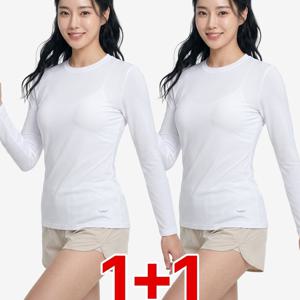 TEMU (1+1)(2장) BFL 여성 레이어드 쿨링웨어 냉감 아웃도어 긴팔 라운드 티셔츠 썸머퀸(W5OPST08)