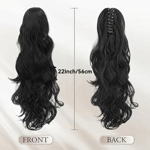 TEMU 22인치 블랙 그랩 클립 포니테일 헤어 익스텐션, 여성용 웨이브 그랩 클립 포니테일 헤어 익스텐션, 풍성하고 자연스러운 합성 포니테일 가발