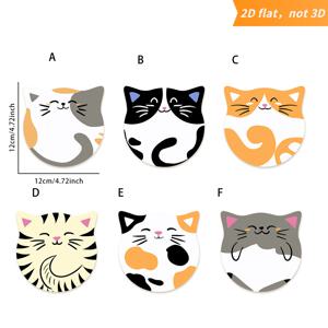 6개 2D 평면 나무 만화 고양이 캐릭터 코스터, 다양한 색상과 모양의 고양이, 가정용 세트 내열 컵 코스터 미끄럼 방지 코스터 플래시매트 세트, 친구를 위한 새해 선물