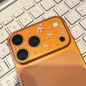 트렌디한 3D 라이트 레드 보우kno트 진주 투명 카메라 보호 필름, 아이폰 17 Pro Max 17 Pro용 렌즈 낙하 방지 보호 캡, 정교한 선물