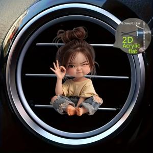 TEMU 2D 평면, 소녀 자동차 에어벤트 클립 장식 1개, 축제 선물용, 무취 스펀지 재충전 가능한 향기 홀더, 접착식 대시보드 액세서리, 아크릴 벤트 클립, 향 스틱 추가용 (향 미포함), 2D 평면