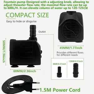 TEMU 1개 AC 220V 수중 잠수식 워터 펌프 (3W/5W/8W/10W) EU 플러그 포함 – 수족관, 분수, 어항, 정원 수경 조경용