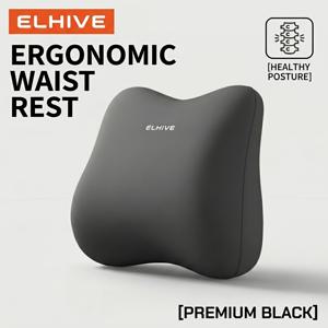 ELHIVE 메모리폼 허리 쿠션 - 사무실, 자동차 & 게임용 인체공학적 등받이 베개 - 자세 교정 & 하루 종일 편안함을 위한 4존 디자인 - 고밀도 슬로우 리바운드 폼, 통기성 원단