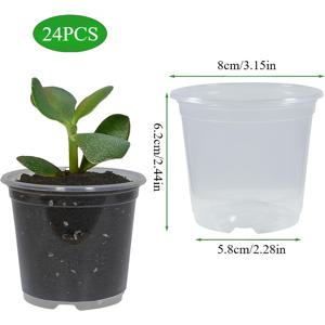 24개 투명 원예 화분, 8cm / 3.15인치 플라스틱 모종 화분 (배수 구멍 포함), 튼튼한 모종 재배 용기 (원예용 모종 심기 스타터 화분)