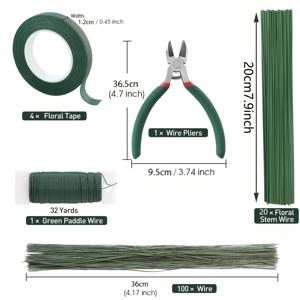TEMU 커터 도구 포함 플로럴 와이어 및 테이프 공예 키트 - 26/18/22 게이지 줄기 및 패들 와이어, DIY 웨딩 부케, 꽃꽂이, 공예용 플로리스트 용품, 웨딩 센터피스용 전문가용 와이어 랩핑에 적합