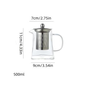 TEMU 1개 350ml/500ml/750ml/950ml 다용도 사각 티포트, 스테인리스 스틸 티 스트레이너, 티와 물 분리 필터링 가능 측면 손잡이 티포트. 고품질 붕규산 유리 재질로 제작, 투명하고 밝음. 독수리 깃털 디자인, 깨끗한 차량 분리