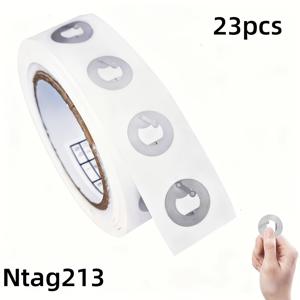 TEMU 23개 NTAG213 NFC 태그 스티커 - 빈 접착 라벨, 재쓰기 가능 NFC 키 포브 화이트 NFC 칩 25mm (1인치)