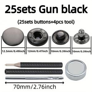 TEMU 633 스테인리스 스틸 금속 스냅 단추 25세트, 12.5mm, 설치 도구 포함, 바느질 필요 없는 네 부분으로 나뉘는 스냅, 청바지, 가죽 재킷 및 코트용 단추, 핸드메이드 DIY 가죽 공예 액세서리
